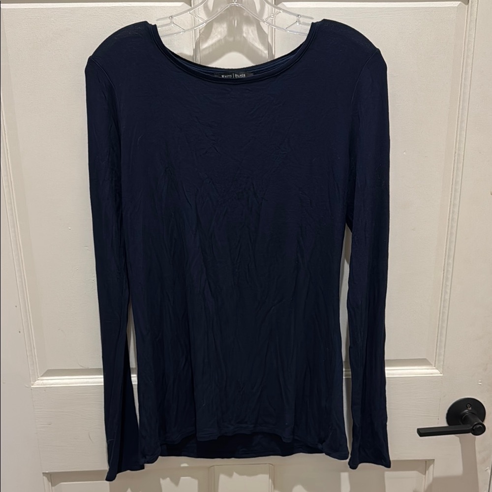 WHBM Blue Fitted Long Sleeve Blouse